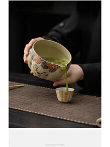 1 Set Sakura Katzen Muster Feuerton Teeschale Set, hochtemperaturgebrannt, innen glasiert für einfache Reinigung, handpolierter Boden zum Schutz von Oberflächen, geeignet für Feiertage, Geburtstage, Geschenke, Zuhause, Büro, Outdoor, inklusive Bambus Teeburste & passende Accessoires, Geschenkbox für Tee-Set aus der Song-Dynastie