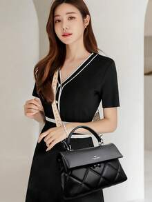 Túi xách đeo vai cao cấp dành cho nữ, túi tote sang trọng hai lớp bằng da thật và da PU, túi xách thiết kế cao cấp. - màu đen - Xem 12