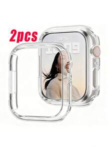 2 pièces Étuis de protection de montre à coque dure transparente, compatibles avec les tailles d' 38 mm, 39 mm, 40 mm, 41 mm, 42 mm, 44 mm, 45 mm, 46 mm, résistants aux chocs et - Transparent - Voir 14