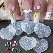 1PC Spring Flower Silicone Nail Mold, Tulip, Orchid And Leaf Pattern, Flower, Star, Mushroom Heart-Shaped Silicone Nail Mold - Suitable For UV Gel Resin Decoration, DIY Salon Quality Nail Products, DIY Nail Decoration Hand Tools, Carving Mold, Gel Printing Template, Nail Carving, 6 Different Styles To Choose From ﻿