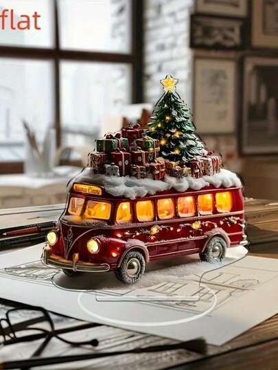 Encantadora decoração de caminhão de Natal plano em acrílico 2D, decoração de mesa para festas, adequada para casa, escritório e espaços ao ar livre - o melhor presente de Natal