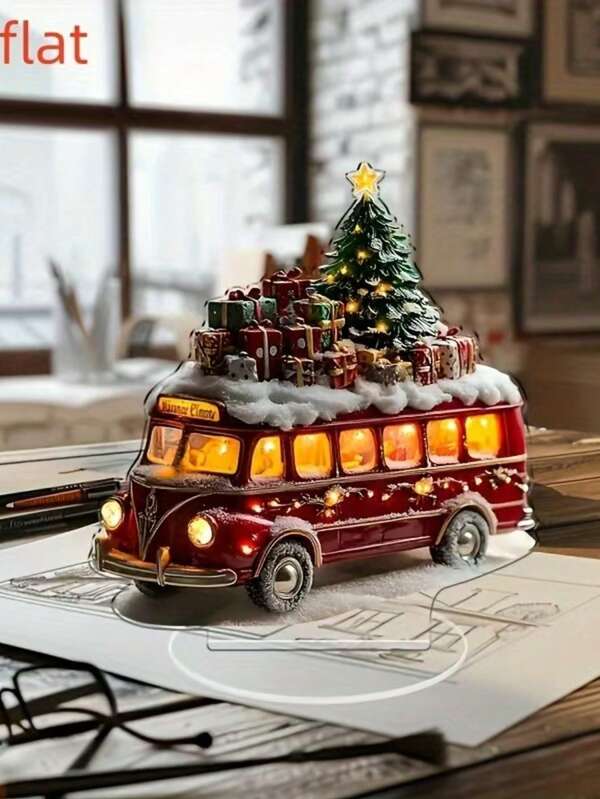 Charming 2D Acrylic Flat Christmas Truck Decor, Holiday Desktop Decoration Suitable For Home, Office And Outdoor Spaces - Best Holiday Gift