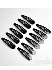 12pcs/Set 5cm Black Painted Water Drop Clips, Minimalist Black Hair Clips For Bangs, Buns, Hairstyles