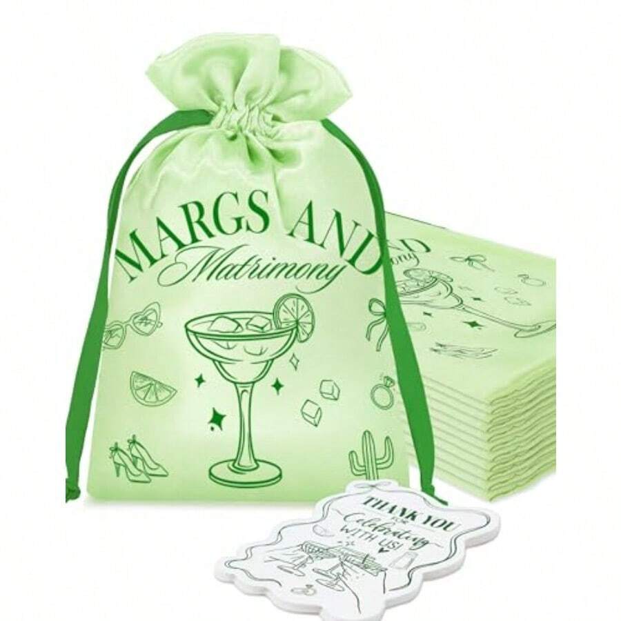 DMargs And Matrimony Bachelorette Favor Bags 12PCS Margarita Party Gift Bags With Satin Drawstrings For Hangover Recovery Kits And Wedding Plies - màu xanh lá - Xem 1