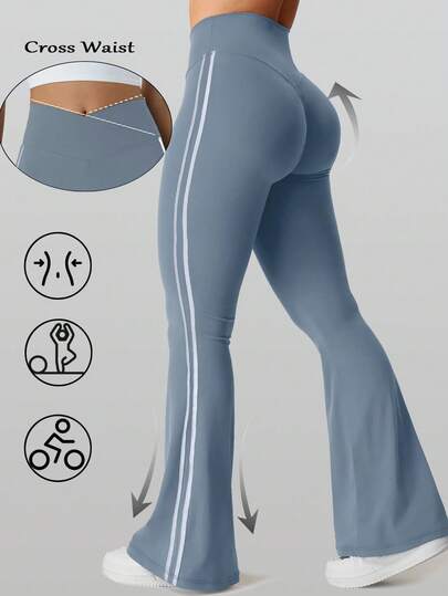 RUNONWHEELS 5 高腰喇叭紧身裤，适合日常健身和运动，女士提臀瑜伽紧身裤，女士高腰交叉喇叭紧身裤