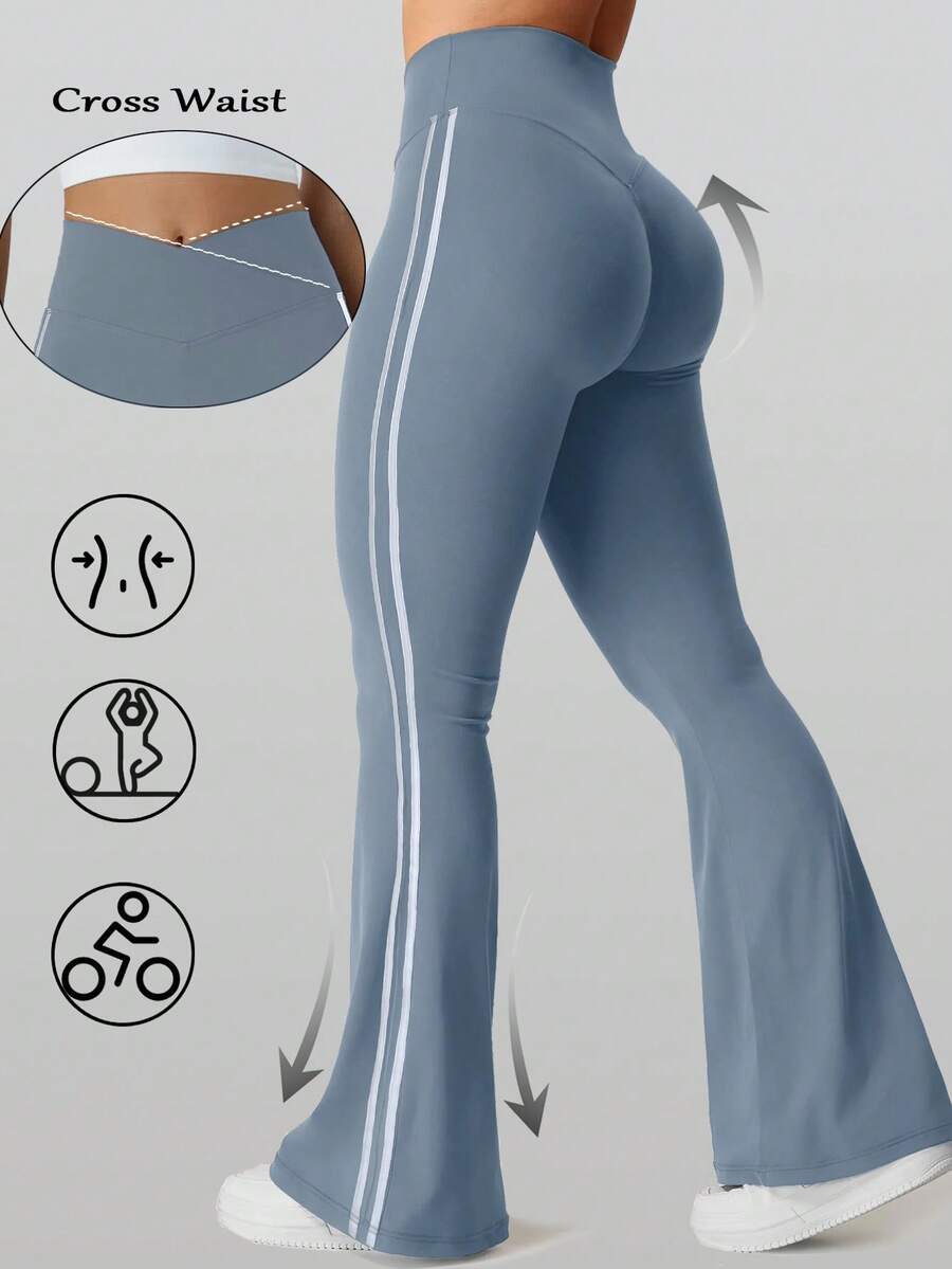 RUNONWHEELS 5 Leggings a vita alta a zampa d'elefante per fitness e sport quotidiani, pantaloni attillati da yoga a vita alta che modellano il lato B, pantaloni attillati a vita alta con incrocio sulla parte anteriore per la primavera