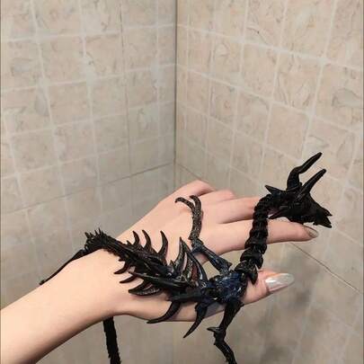 1pc Gothic Punk Vengeful Dragon Bone Figurine, 19inch Gothic Style Dragon Decor, & Stylish, Gift For Birthday, Decoration, Cosplay