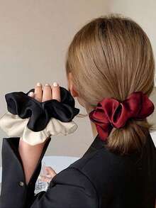 3条/1条装女士黑色、白色、红色、卡其色、棕色18厘米/7.09英寸缎面发圈，时尚百搭高端优雅简约纯色发饰，适合日常外出、休闲、海滩、派对、通勤、度假、扎马尾、盘发、洗脸、化妆、搭配服装、运动、发绳、发圈、家居健身女士配饰、头部配饰