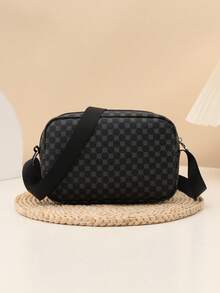 1pc Plain Minimalist Men's Shoulder Bag, PU Material Crossbody Bag, Casual Versatile Lightweight Square Bag, Adjustable Strap Men's Chest Bag/Waist Bag Valentine'S Day Phone Bag - Black - View 4