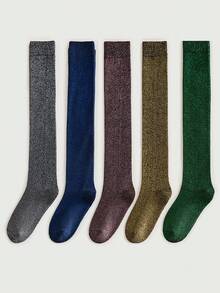 1/2/5 Pairs Women Metallic Shiny Over,The,Knee Socks, Vintage Thigh High Socks, Versatile For Spring/Summer Calf Socks, Halloween, Cozy Socks
