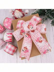 1 Roll Christmas Satin Ribbon (2.5 Inch*5 Yards), Variety Of Designs To Choose From - Polka Dot, Snowman, Snowflake, Santa, Tree, Craft Ribbon, Glitter Gold Wired Fabric Ribbon, For Christmas Crafts, Wedding Decorations, Bow Making, Party Decor - Multicolor - View 10
