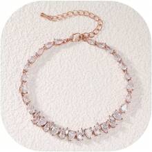 Crysdue Wedding Bridal Link Bracelet Brides Bridesmaids, Marquise Cubic Zirconia Tennis Bracelets Women Prom Jewelry - I_CZ,玫瑰金 - 查看 12
