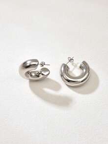 1 对 18K 镀金不锈钢首饰，时尚镂空大圆环耳环，适合女士，日常佩戴和送给姐妹的礼物 - 銀色 - 查看 6