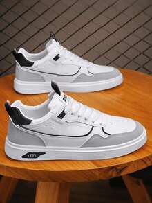 Zapatillas deportivas elegantes de caña baja, zapatillas deportivas blancas informales, zapatillas deportivas básicas minimalistas para el uso diario de los hombres, diseño transpirable para zapatillas ligeras de correr diarias, Zapatos para correr al aire libre para hombres.Nuevas zapatillas deportivas para hombre.zapatillas deportivas minimalistas de fitness con bloques de color. - Gris - Ver 2