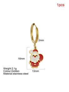 1pc Y2K Stainless Steel Enamel Cartoon Christmas Santa Claus & Reindeer Stocking Earrings, Suitable For Christmas Wear And Everyday Autumn/Winter Wear