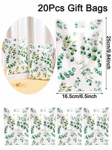 10/20/50pcs Eucalyptus Leaf Gift Bags - Bulk Green Floral Plastic Gift Bags, Durable Tote Bags, Suitable For Birthday, Wedding, Teen Party Decor, Eucalyptus Themed Party Supplies - Multicolor - View 11