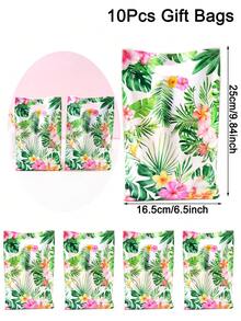 10/20/50 piezas Bolsas de regalo de plástico con flores hawaianas de verano, bolsas de fiesta de playa tropical duraderas con asas, adecuadas para fiestas de cumpleaños, baby shower, Día de la Madre, picnic en la playa, decoración de fiestas - Multicolor - Ver 12