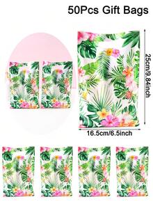 10/20/50 piezas Bolsas de regalo de plástico con flores hawaianas de verano, bolsas de fiesta de playa tropical duraderas con asas, adecuadas para fiestas de cumpleaños, baby shower, Día de la Madre, picnic en la playa, decoración de fiestas - Multicolor - Ver 11