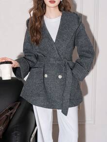 Alicedudu معطف أنيق للنساء مع جيوب ذو أزرار أمامية ومنطقة خصر مربوطة، مناسب للمكتب والأزياء اليومية، موسم الخريف/الشتاء