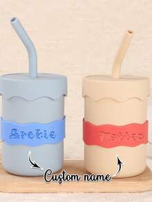 1pc Personalized Insulated Cup Protective Covers, Personalized Labels, Reusable Daycare Items, Customized Water Bottle Labels, And Labeled Customizable Silicone Cup Straps. These Are Essential Items For Daycare Supplies, Featuring Anti-Slip And Heat-Resistant Functions.