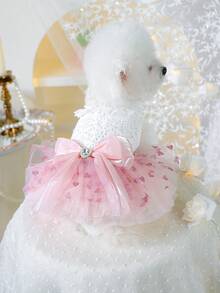 1 件宠物服装，适合小型犬、幼犬、博美犬、泰迪熊的狗猫服装，休闲时尚可爱浪漫连衣裙系列，粉色心形薄纱裙 - 彩色 - 查看 1