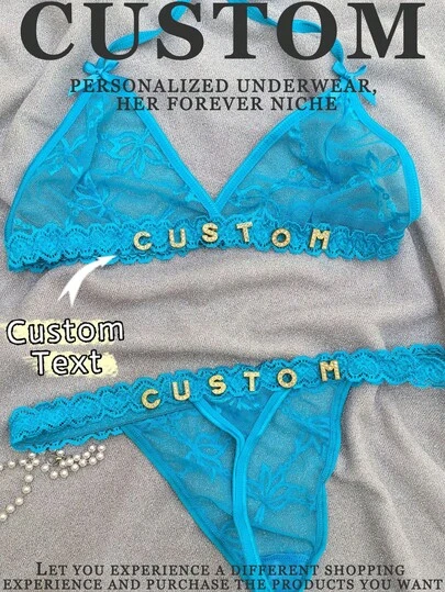 2pcs Custom Christmas Women Backless Lace Sheer Sexy Lingerie Set