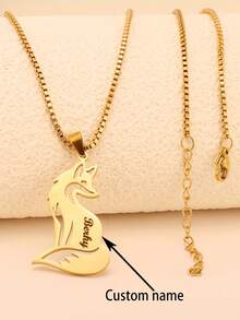 1PC Custom Engraved Personalized Fox Pendant Necklace, Custom Name Fox Necklace, Stainless Steel Jewelry, Little Fox Lover Gift, Custom Jewelry, Name Necklace, Charm Necklace, Custom Christmas Jewelry, Halloween Jewelry, Anniversary Gift, Personalized Gift, Romantic Birthday Gift For Daughter/Girlfriend/Wife - Multicolor - View 9
