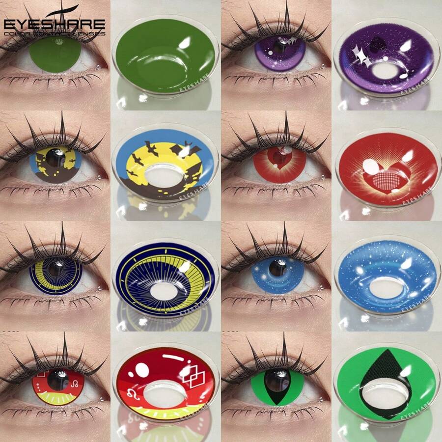 EYESHARE 1 Pair Blue Colored Contact Lenses For Halloween Anime Makeup Red Contact Lenses Purple Contact Lenses For Cosplay Green Contact Lenses For Eyes, Yearly Use, 14.5mm - No Degree - 年拋 - 查看 1