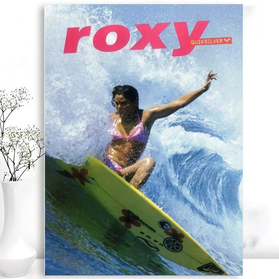 Framed Canvas ROXY Surfing Competition Print  Printable Art, Vintage Surfing Poster, Retro Surf Poster For Living Room, Bedroom, Home Office Birthday Party Bathroom Christmas Easter Halloween And Other - 裱框 - 查看 1