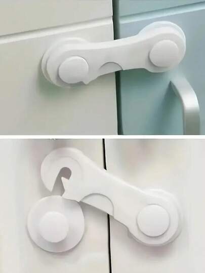 6 件儿童安全锁 - 塑料橱柜和房间门锁，冰箱抽屉防刮手拉开启保护，白色家用门锁，安全锁机制，坚固的结构，一个用于冰箱、橱柜、窗户、衣柜的安全锁 - 塑料材质，非电动，需要电池，家庭保护安全锁（颜色款式随机）