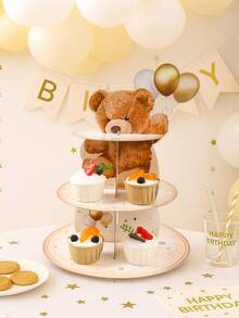 一套棕熊三层纸杯蛋糕架，纸杯蛋糕托架，婴儿派对纸杯蛋糕塔，生日派对桌面中心装饰，性别揭晓派对用品，一周岁生日派对装饰，创意DIY蛋糕装饰，蛋糕和甜点展示架，婴儿派对装饰，男宝宝和女宝宝派对用品，婴儿派对回礼，一周岁生日派对装饰 - 棕色小熊 - 查看 5