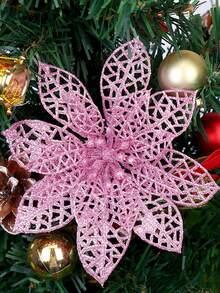 1/10pcs Christmas Decorative Gold Powder Pine And Cypress Branch Hollowed-Out Double-Layer Christmas Flowers, Simulated Pine And Cypress Branch Christmas Tree Decoration Ornaments, DIY Flower Garland Arrangement, Colorful Artificial Flowers, Christmas Party Table Center Decoration Ornaments, Vase Arrangements, Shining Red Gold Powder Christmas Christmas Flowers, Christmas Tree Decoration Flower Accessories - Verschiedenfarbig - Übersicht 10