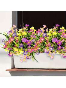 5pcs Multicolor Fake Flowers Outdoor Decorations, UV Resistant Plastic Artificial Greenery Shrubs Plants For Home Indoor Outside Garden Window Porch Pots Spring Summer All-Season Decor