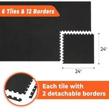 SUPERJARE 0.4'' Thick 12 Pcs 48 Sq Ft Rubber Top Exercise Equipment Mats, High Density EVA Foam Mats With Rubber Top, Interlocking Gym Flooring For Home Gym, Protective Workout Mat, Black/Grey