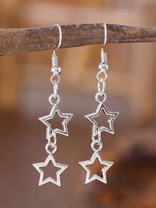 1 par de pendientes de estrella hueca de acrílico multicolor plateado, adecuados para el uso diario de las mujeres