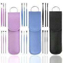 18 Pcs Ear Wax Removal Kit Ear Cleaner Tool Stainless Steel Portable Spiral Cleaning Tools With Storage Box For Adults Blue Purple Black - 如圖 - 查看 1