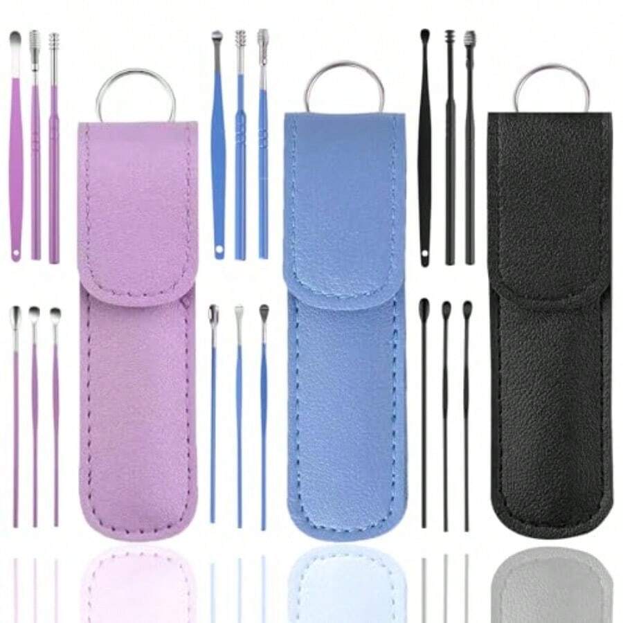 18 Pcs Ear Wax Removal Kit Ear Cleaner Tool Stainless Steel Portable Spiral Cleaning Tools With Storage Box For Adults Blue Purple Black - 如圖 - 查看 1