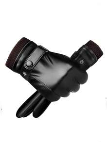 Guantes de moto de invierno cálidos, guantes impermeables con pantalla táctil, guantes de piel de PU de unicolor accesorios para calentadores de manos de invierno