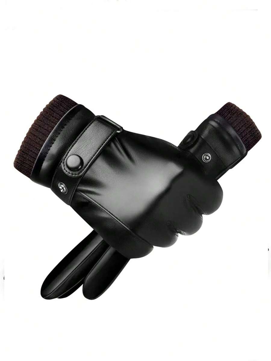 Guantes de moto de invierno cálidos, guantes impermeables con pantalla táctil, guantes de piel de PU de unicolor accesorios para calentadores de manos de invierno