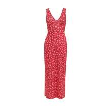Printed Women's Fashionable Sexy Vest Sleeveless Deep V-Neck Street Decoration Long Vest Robe Women Elegant Tight Clothing Party - 紅色 - 查看 7