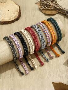 Bracelet tressé fait main, bracelet de corde ajustable vintage bohème coloré, nœud en forme de 8, cadeau de couple bicolore