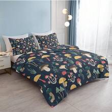3PCS  Mushroom Bedding Set, Colorful Dark Blue Comforter Twin, Botanical Aesthetic Retro Comforter Set With 1 Comforter And 2 Pillow Shams,23456162 - Redwood - View 5
