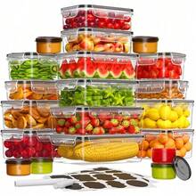 48/50PC Large Capacity Covered Food Storage Containers, Leak Proof Plastic Meal Containers, Reusable Lunch Box Kitchen Accessories  Microwave And Dishwasher , Including Labels And Pens - 透明 - 查看 1