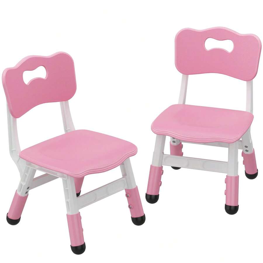 Silla Ajustable para niños (2 Piezas), Silla de 3 Niveles de Altura Ajustable, Silla de plástico para Interiores y Exteriores, para niños de 2 a 8 años de Edad, Familia, Escuela, hogar - Rosa - Ver 1