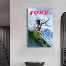 Framed Canvas ROXY Surfing Competition Print  Printable Art, Vintage Surfing Poster, Retro Surf Poster For Living Room, Bedroom, Home Office Birthday Party Bathroom Christmas Easter Halloween And Other - 裱框 - 查看 5