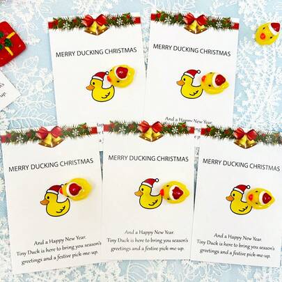 5/10pcs Merry Christmas Duck, Pocket Duck Hug, Use Mini Resin Duck To Light Up Christmas Card, Christmas Stocking Filler Christmas Decoration,Atmosphere Decoration Gifts, Emotional Gifts, Perfect For Friends And Family,Christmas Party Gift,Holiday Card
