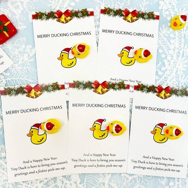 5/10pcs Merry Christmas Duck, Pocket Duck Hug, Use Mini Resin Duck To Light Up Christmas Card, Christmas Stocking Filler Christmas Decoration,Atmosphere Decoration Gifts, Emotional Gifts, Perfect For Friends And Family,Christmas Party Gift,Holiday Card