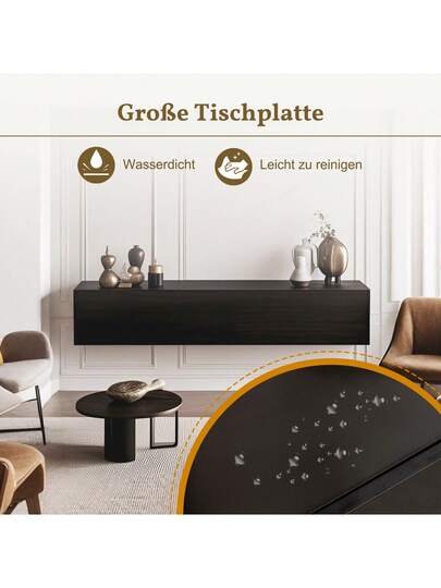 TV Cabinet, Wand Mounted Lowboard Cabinet 160x30.5x34cm, Zwart view 5