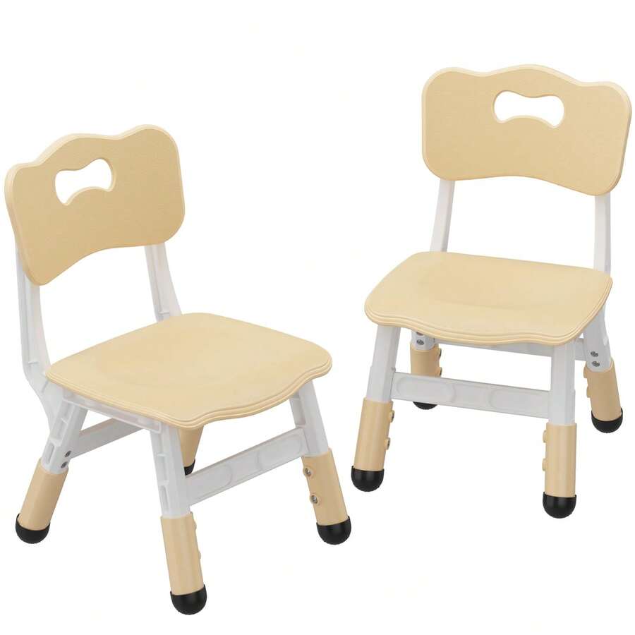 Silla Ajustable para niños (2 Piezas), Silla de 3 Niveles de Altura Ajustable, Silla de plástico para Interiores y Exteriores, para niños de 2 a 8 años de Edad, Familia, Escuela, hogar - Beis - Ver 1