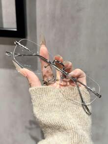 1 Pair Women's Copper Frame Rimless Transparent Glasses, Suitable For Back To School, Daily Life, Office, Reading, TV Watching, Gaming, Smartphone Use, Can Also Be Used As Decoration - Clear Lenses - View 8